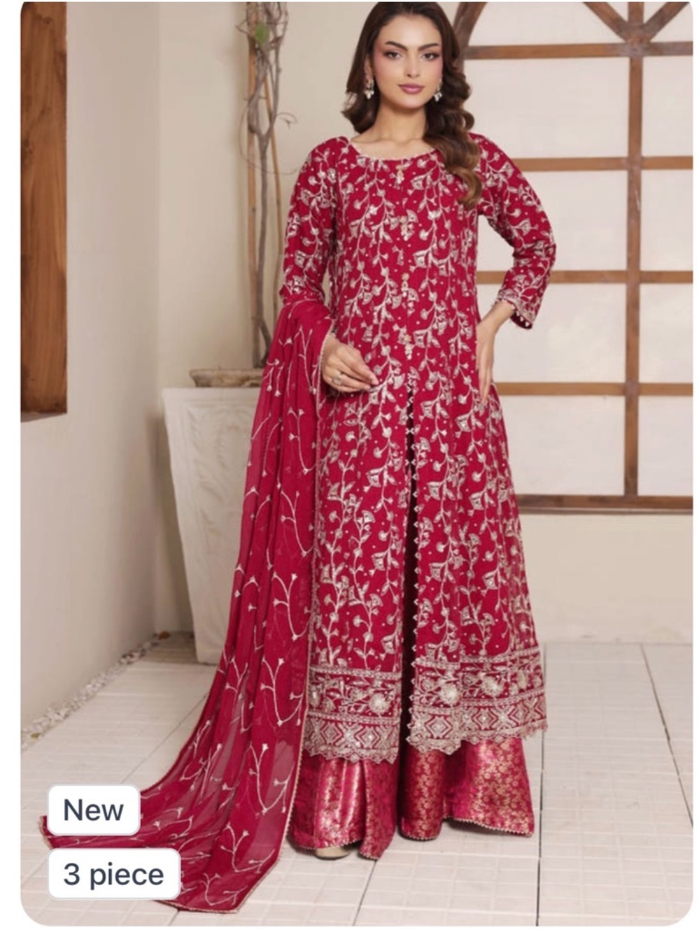 Embroidered Maroon 3-Piece Formal Suit